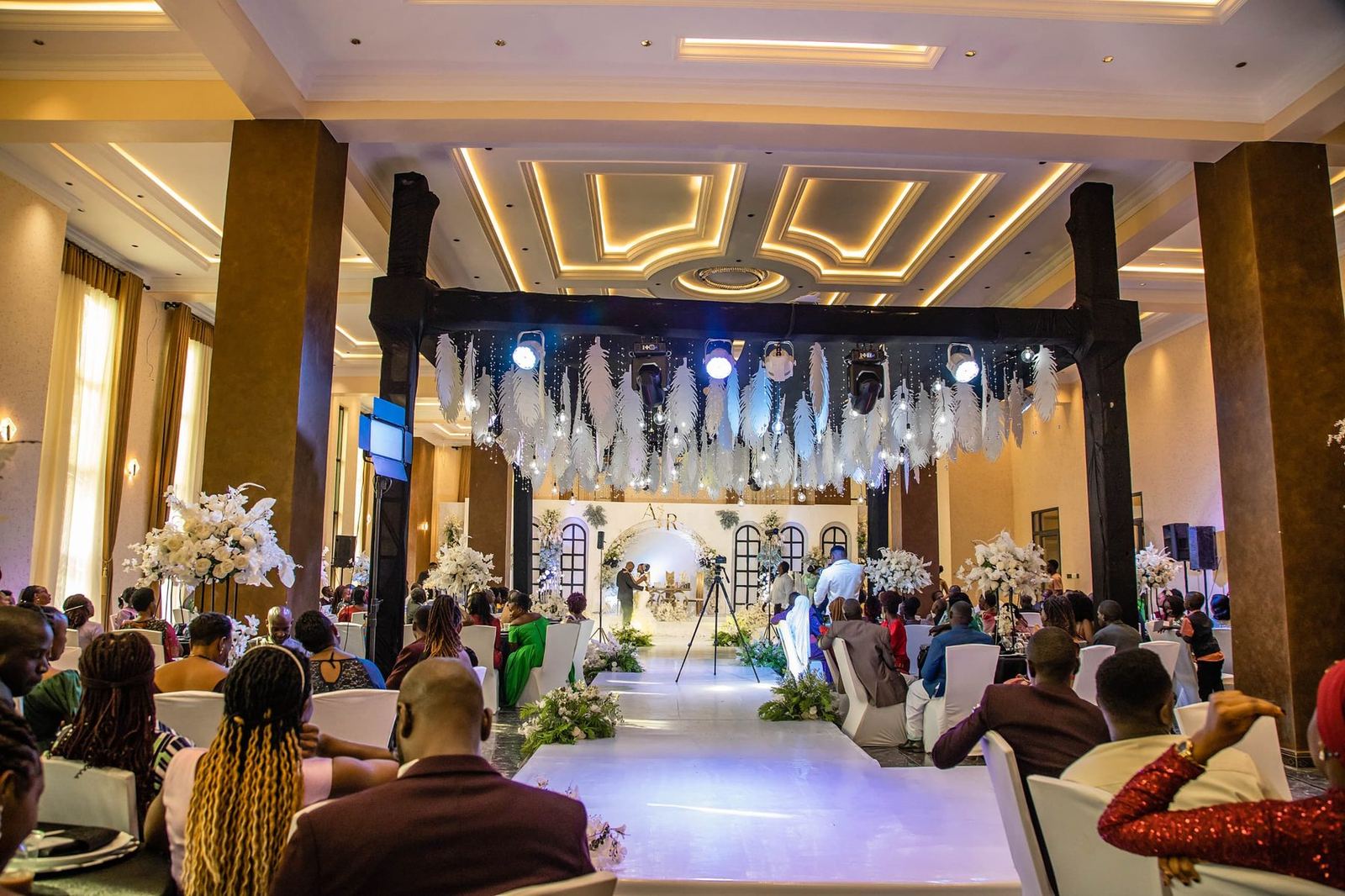 Wedding ceremony set up in the ballroom